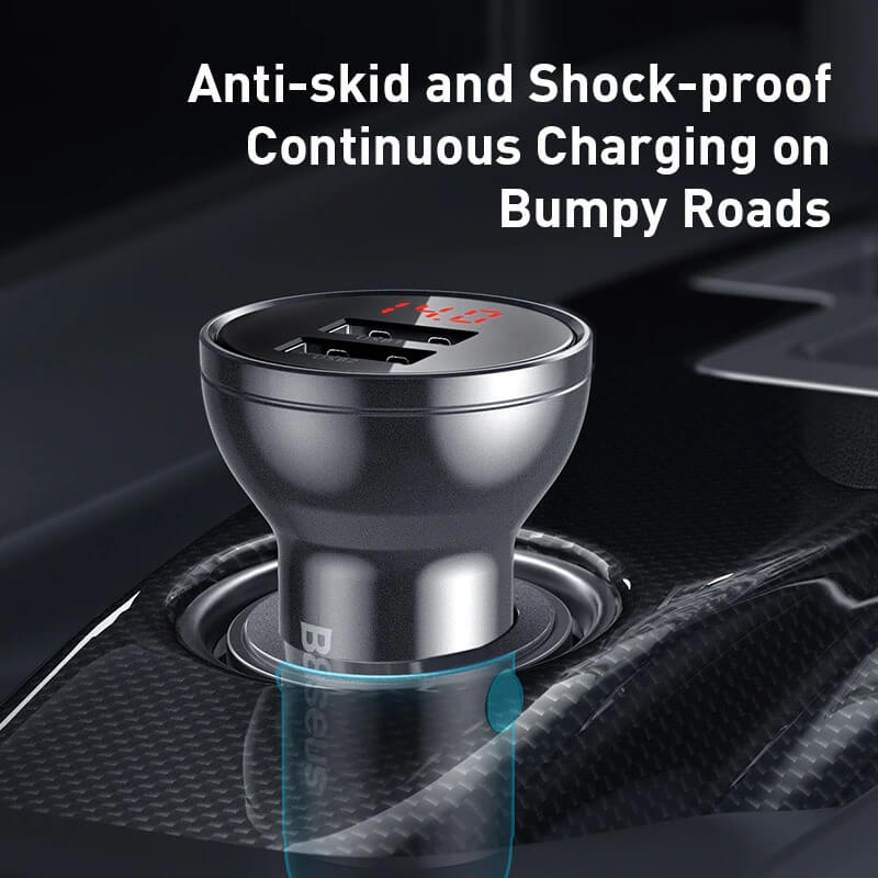 Baseus Digital Display Dual USB 4.8A Car Charger 24W Grey
