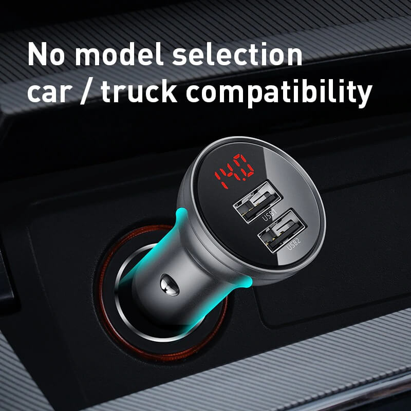 Baseus Digital Display Dual USB 4.8A Car Charger 24W Grey