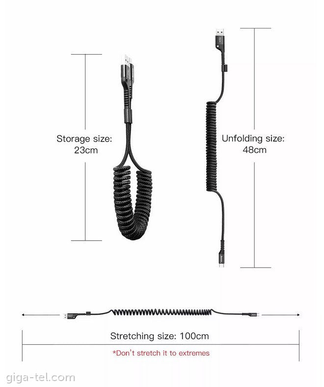 Baseus data cable Type-C 2A 1mt fish eye spring black CATSR-01