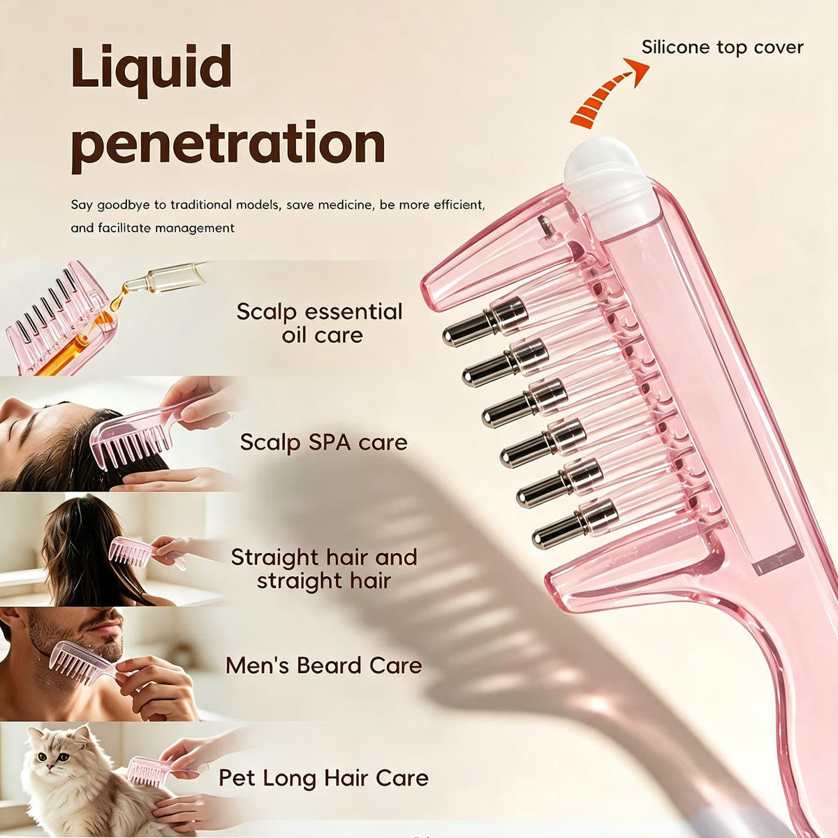 2-in-1 Hair Oil Applicator Comb with Roller Ball