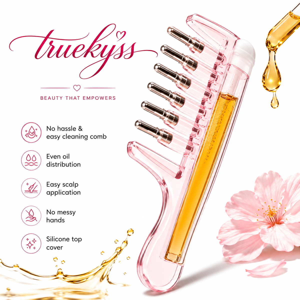 2-in-1 Hair Oil Applicator Comb with Roller Ball