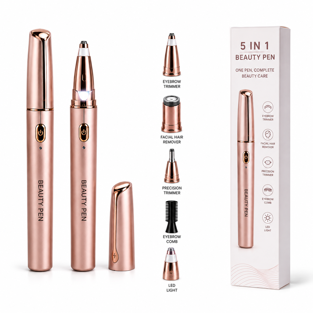 5-in-1 Electric Beauty Pen – Facial Hair & Eyebrow Trimmer with LED Light